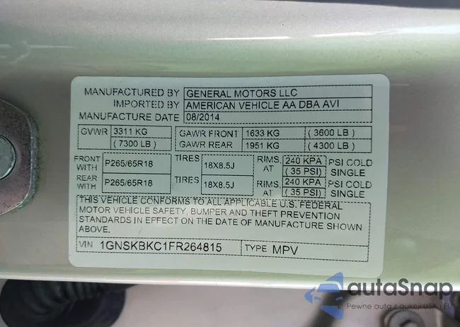 1GNSKBKC1FR264815: 43948664