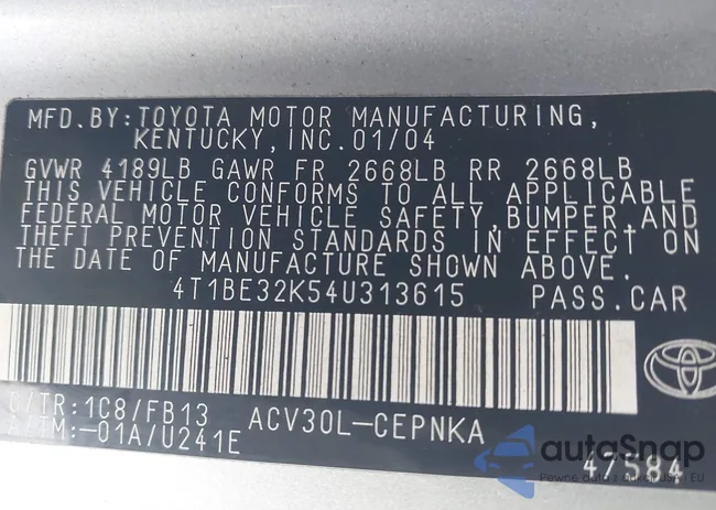 4T1BE32K54U313615: 43949830