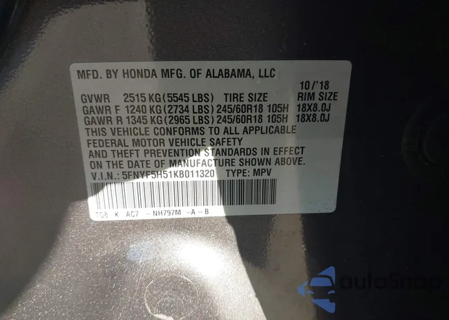 5FNYF5H51KB011320: 43949898