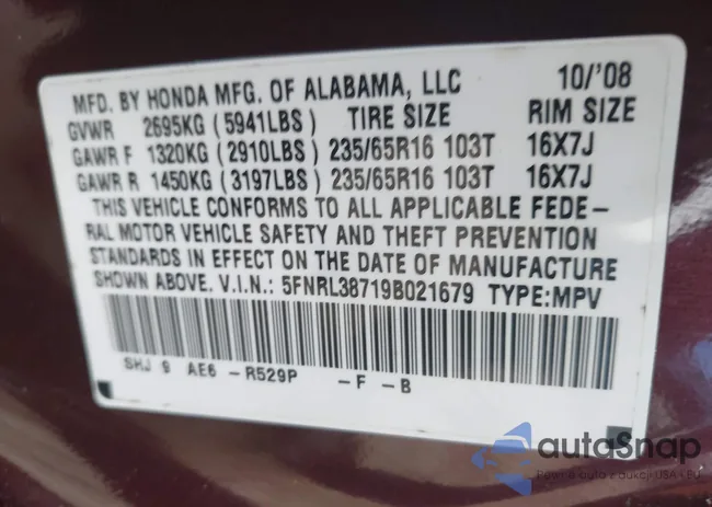 5FNRL38719B021679: 43949962