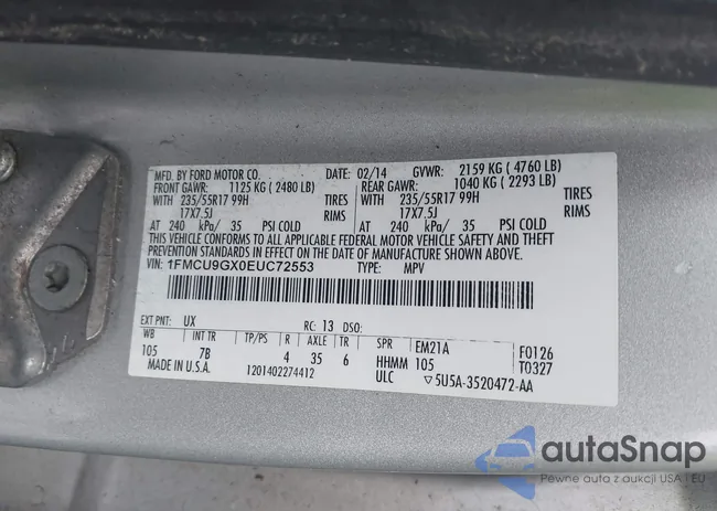 1FMCU9GX0EUC72553: 43949997