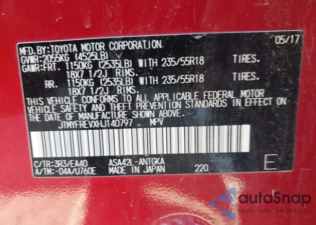 JTMYFREVXHJ140797: 43950024