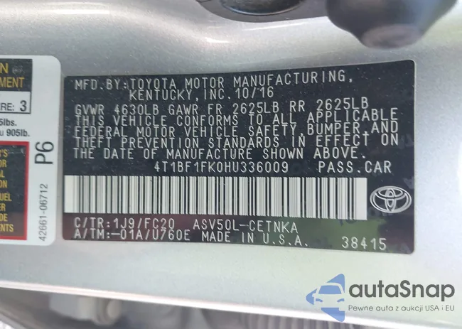 4T1BF1FK0HU336009: 43950299