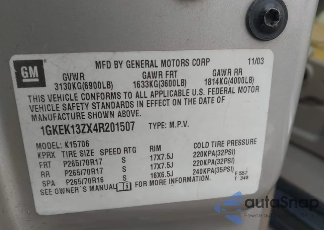 1GKEK13ZX4R201507: 43949401