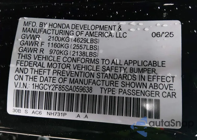 1HGCY2F85SA059638: 43949452