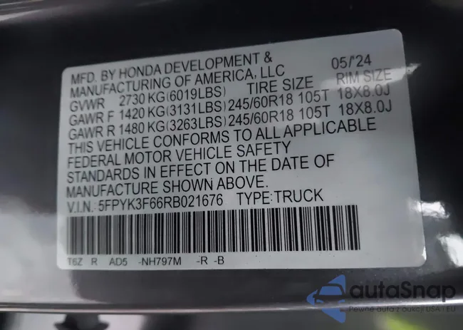 5FPYK3F66RB021676: 43949557