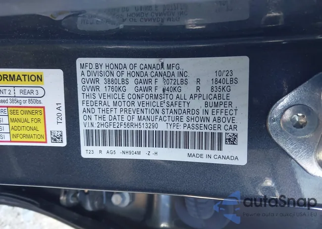 2HGFE2F56RH513290: 43950841