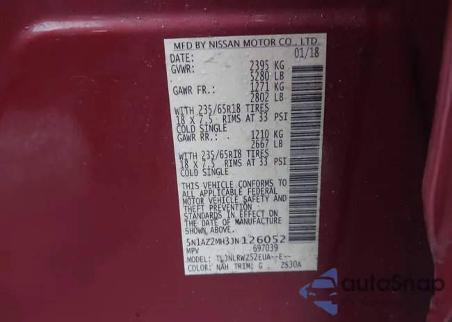 5N1AZ2MH3JN126052: 43950853