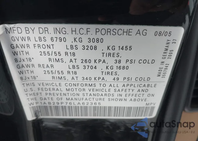 WP1AB29P76LA62365: 43951010