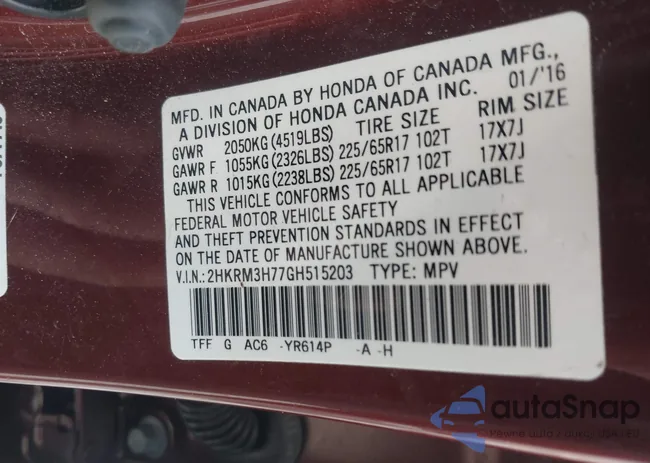 2HKRM3H77GH515203: 43951306