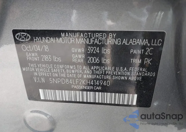 5NPD84LF2KH414940: 43950657