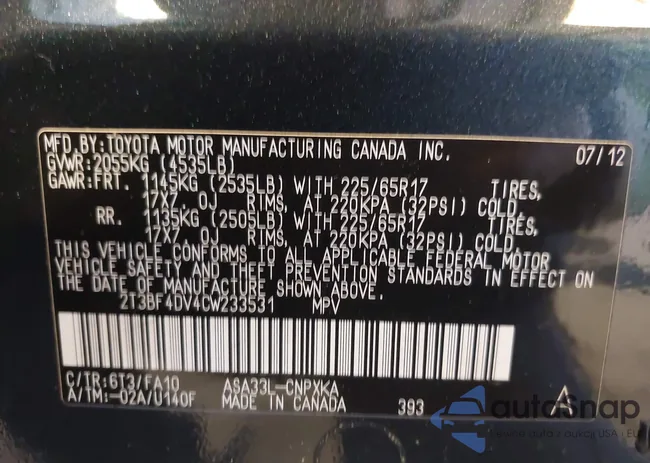 2T3BF4DV4CW233531: 43950667