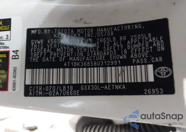 4T1BK36B58U312991: 43950747