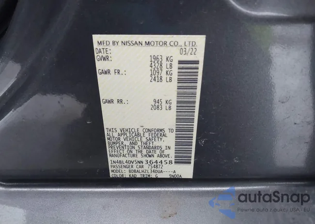 1N4BL4DV5NN364458: 43952002