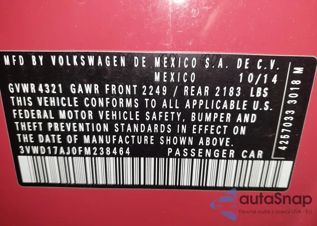 3VWD17AJ0FM238464: 43952100