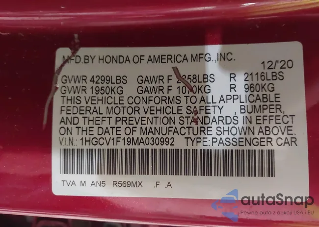 1HGCV1F19MA030992: 43952307