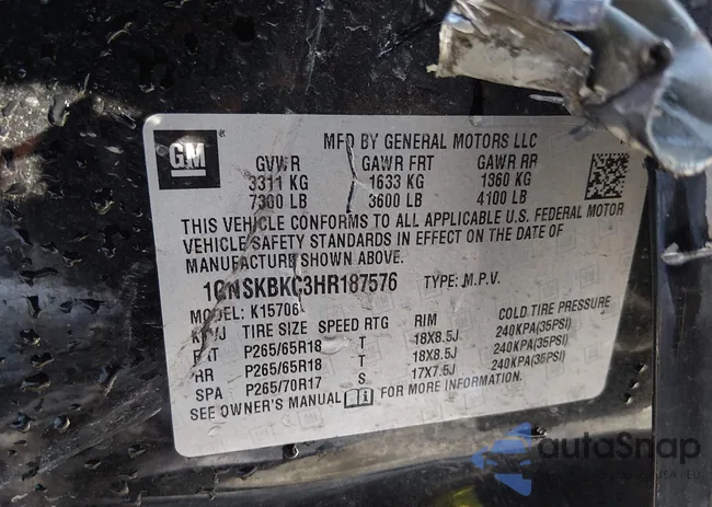 1GNSKBKC3HR187576: 43952337