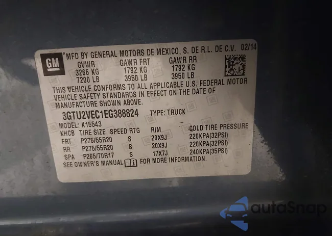 3GTU2VEC1EG388824: 43951694