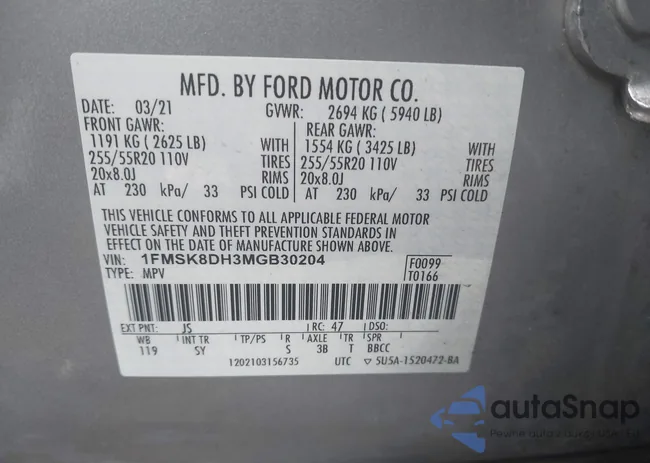 1FMSK8DH3MGB30204: 43953020