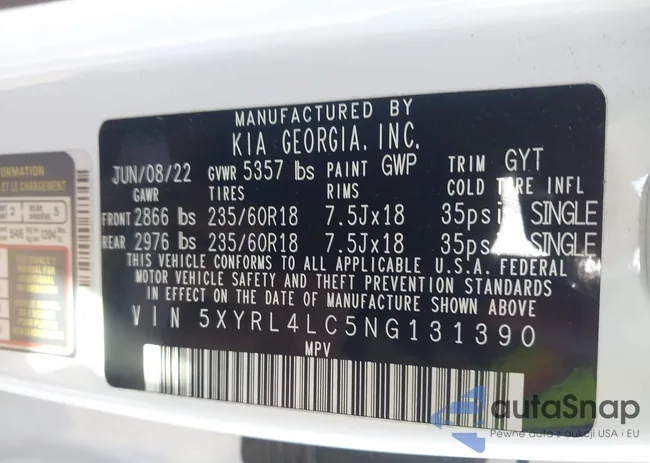 5XYRL4LC5NG131390: 43953830