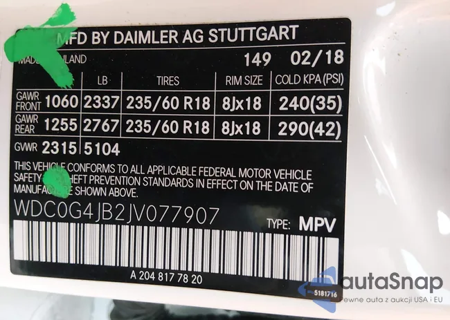 WDC0G4JB2JV077907: 43953839