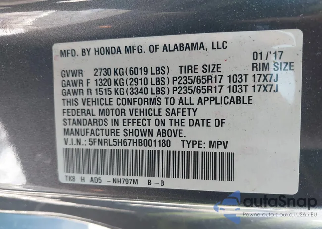 5FNRL5H67HB001180: 43954016