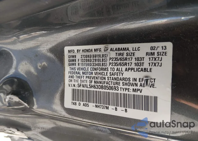 5FNRL5H63DB050693: 43954135