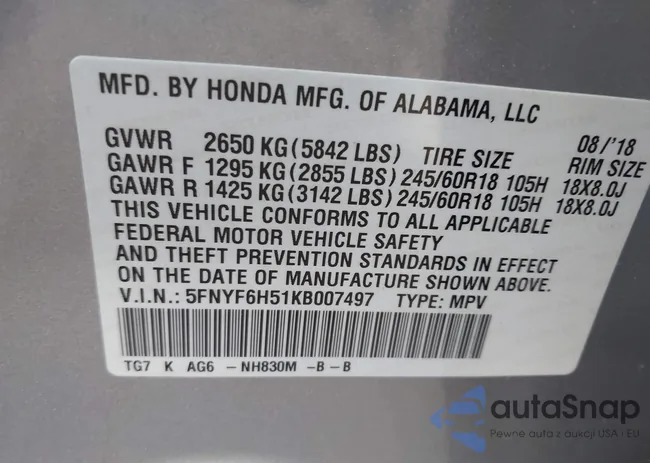 5FNYF6H51KB007497: 43954171