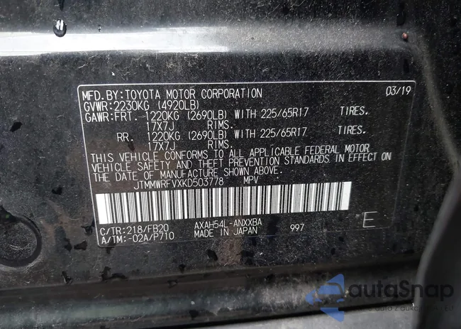 JTMMWRFVXKD503778: 43954319