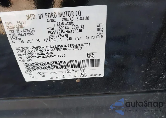 1FM5K8D83HGD07773: 43953538