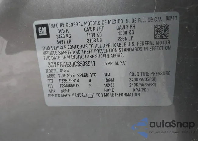 3GYFNAE30CS508917: 43954837