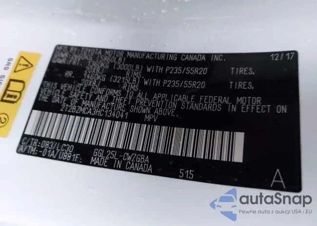 2T2BZMCA3HC134041: 43955025