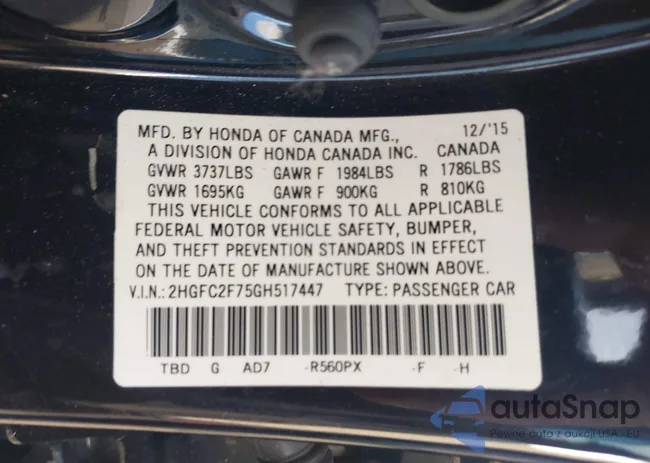 2HGFC2F75GH517447: 43955043