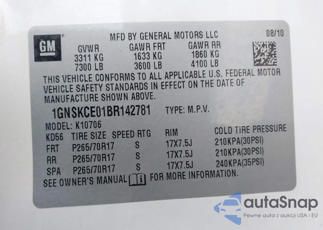 1GNSKCE01BR142781: 43955053