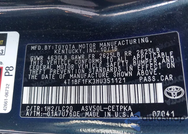 4T1BF1FK3HU351121: 43955074