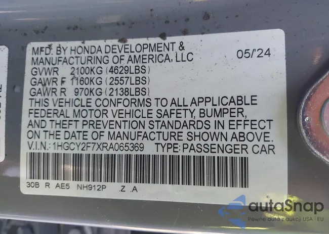 1HGCY2F7XRA065369: 43955101