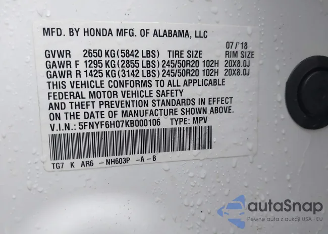 5FNYF6H07KB000106: 43955140