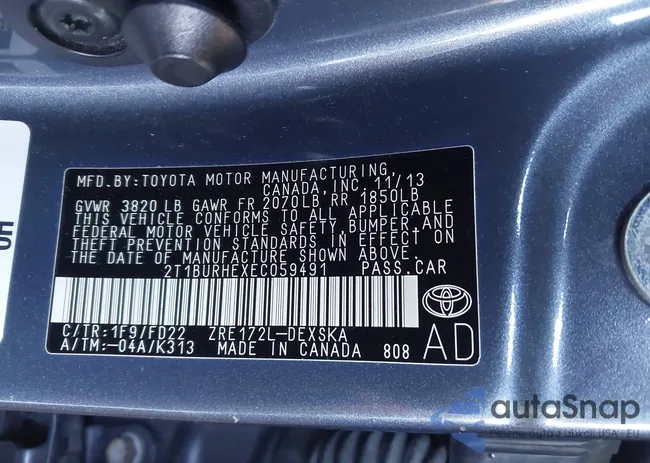 2T1BURHEXEC059491: 43955295