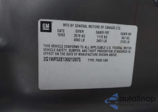 2G1WF52E139212875: 43955296