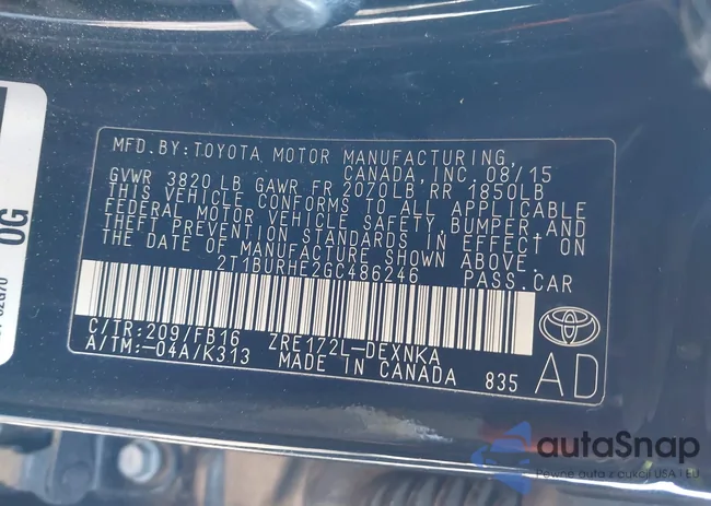 2T1BURHE2GC486246: 43955355