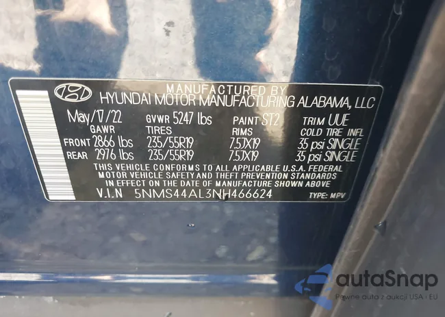 5NMS44AL3NH466624: 43954560