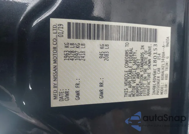 1N4BL4DV6KC180153: 43955923