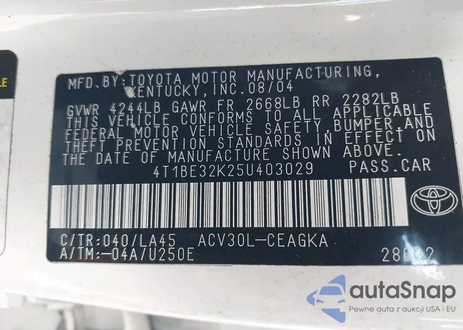 4T1BE32K25U403029: 43956077