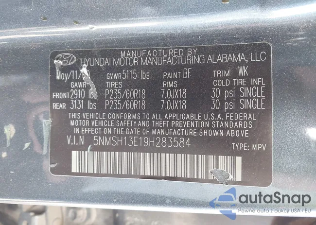 5NMSH13E19H283584: 43955433