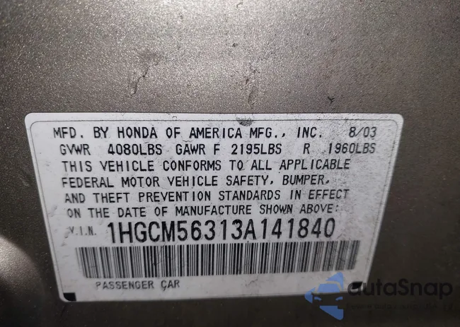 1HGCM56313A141840: 43955535