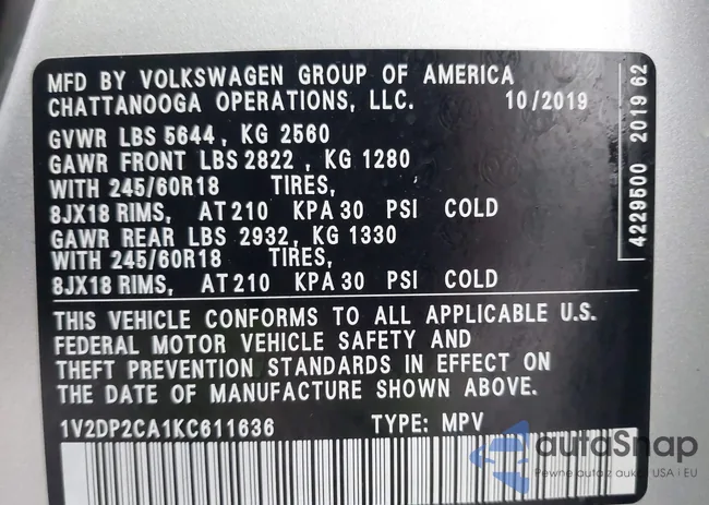 1V2DP2CA1KC611636: 43955657