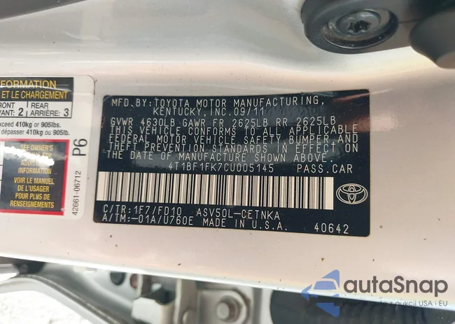 4T1BF1FK7CU005145: 43956859