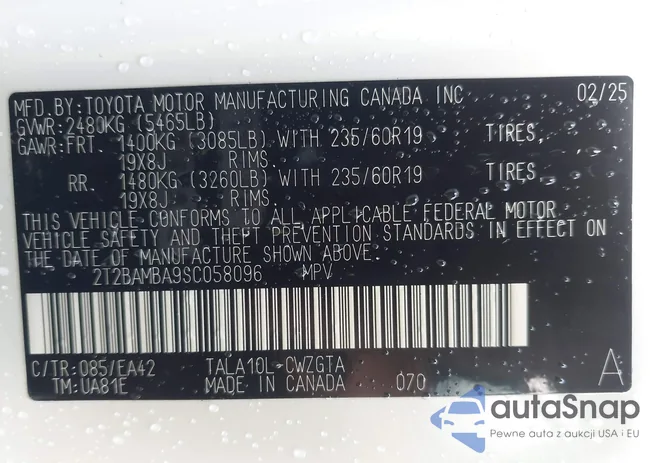 2T2BAMBA9SC058096: 43957145