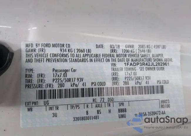 1FADP3R42JL282961: 43957280