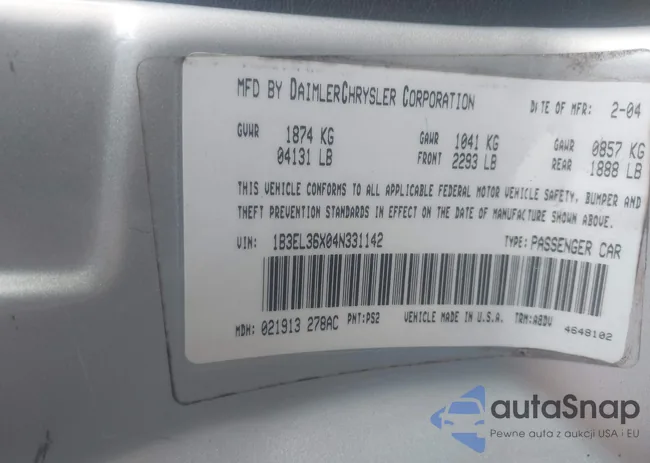 1B3EL36X04N331142: 43956723